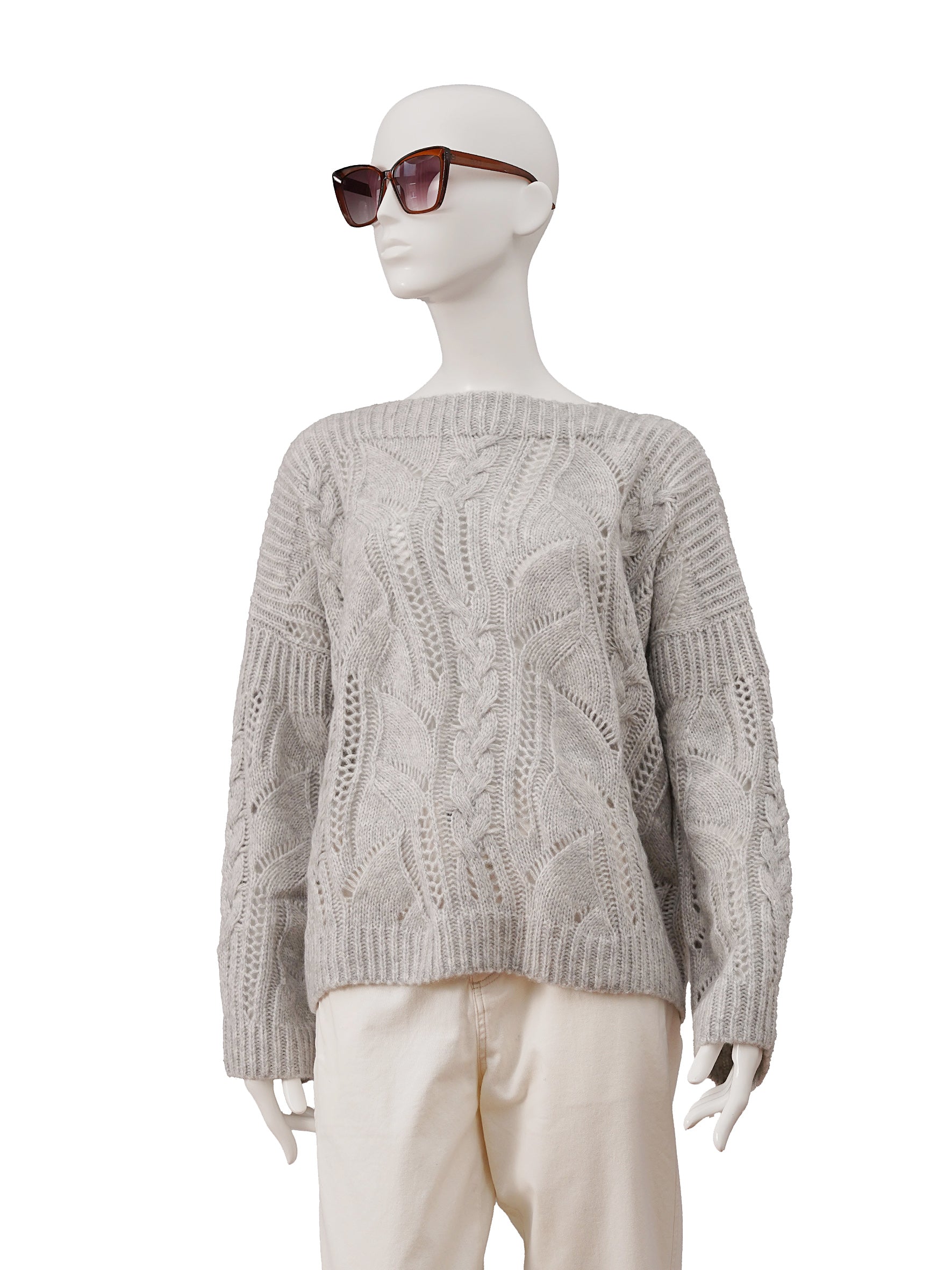 Grey cashmere and cotton knit sweater